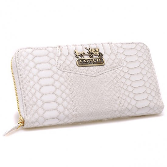 Coach Accordion Zip In Croc Embossed Large White Wallets CCN | Women